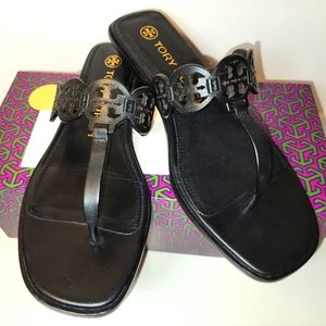 Tory Burch Tiny Miller 10mm Sandal Black Leather Women's Size 8.5